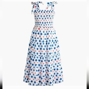 J. Crew 100% Cotton Shibori Smocked Midi Dress Red White And Blue Size S